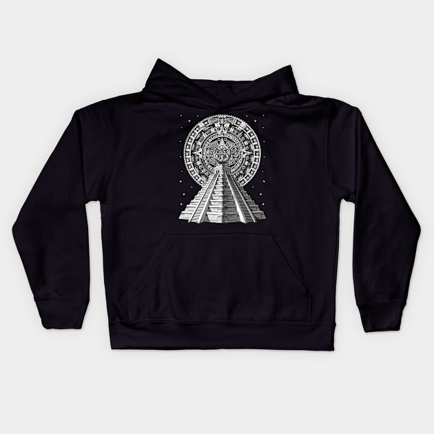 Aztec Pyramid Calendar Kids Hoodie by underheaven